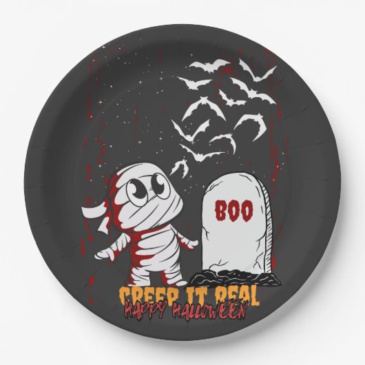Mummy at Grave Boo Halloween ペーパープレート (正面)