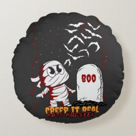 Mummy at Grave Boo Halloween ラウンドクッション
