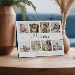 Mummy Script Photo Collage Mother's Day Keepsake フォトプラーク<br><div class="desc">ミイラのための特別で思い出に残るフォトコラージギフト。このデザインは、8枚のコラージュのレイアウトを備えており、8枚の特別な写真を表示する。「ミイラ」は黒い台本とスタイリッシュハートデザイン書と名前を付けカスタマイズたデザイン。永遠に大切にする母の日のための思い出に残る特別な贈り物。デザインby鳥類科学パペリー</div>