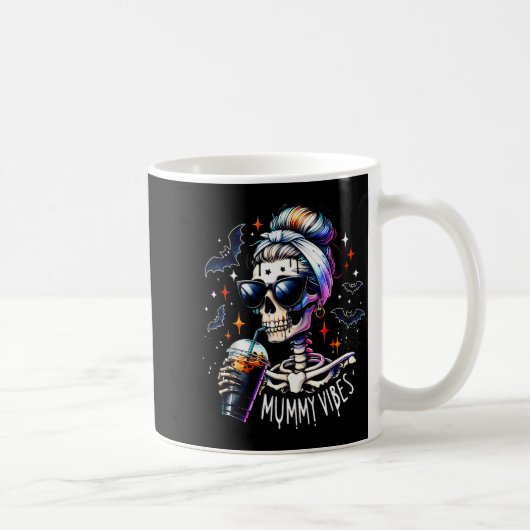 Mummy Vibes Skeleton Coffee Mom Soky Season Hallow コーヒーマグカップ (右)