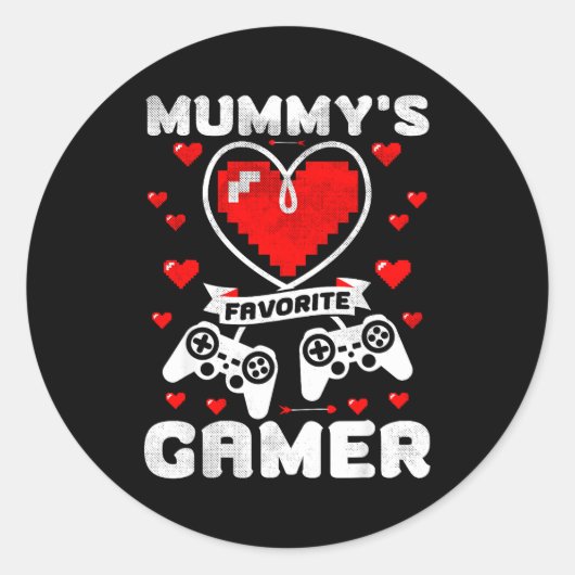 Mummy's Favorite Gamer Funny Boys Kids Valentine's ラウンドシール (正面)