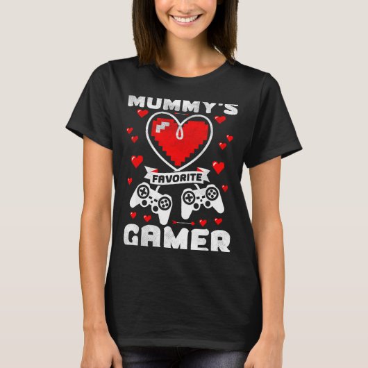 Mummy's Favorite Gamer Funny Boys Kids Valentine's Tシャツ (正面)