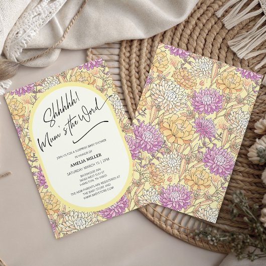 Mum's the Word Floral Surprise Baby Shower 招待状