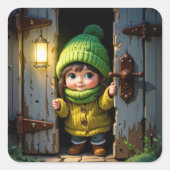 Munchkin Wearing a Knit Hat and Sweater スクエアシール (正面)