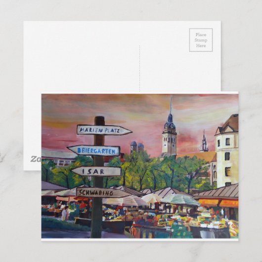 Munich Bavaria Viktualienmarkt With Sigposts ポストカード (正面/裏面)