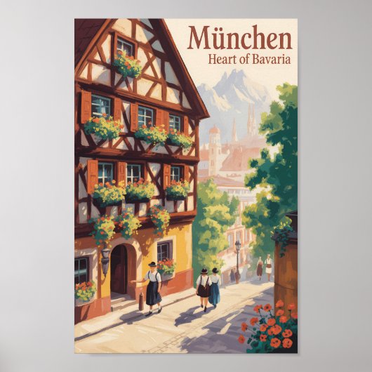 Munich Germany Bavaria Illustration Travel Art ポスター (正面)