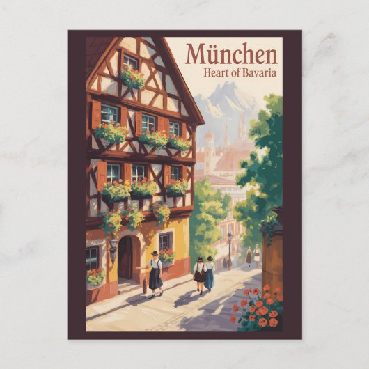 Munich Germany Bavaria Illustration Travel Art ポストカード (正面)