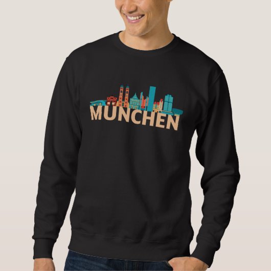 Munich Germany City Skyline Silhouette Outline Ske スウェットシャツ (正面)