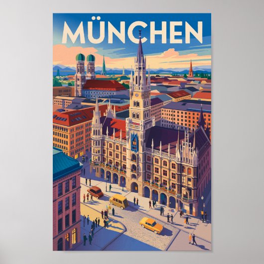 Munich Germany Illustration Travel Art Vintage ポスター (正面)