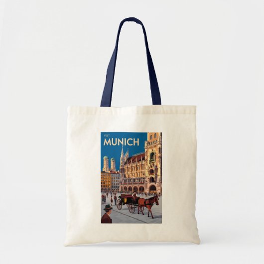 Munich Germany Marienplatz Travel Art Vintage トートバッグ (正面)