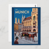 Munich Germany Marienplatz Travel Art Vintage ポストカード (正面/裏面)