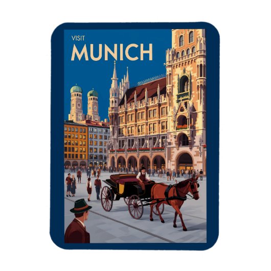 Munich Germany Marienplatz Travel Art Vintage マグネット (縦)