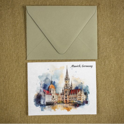 Munich Germany Panorama View Watercolor Painting ポストカード