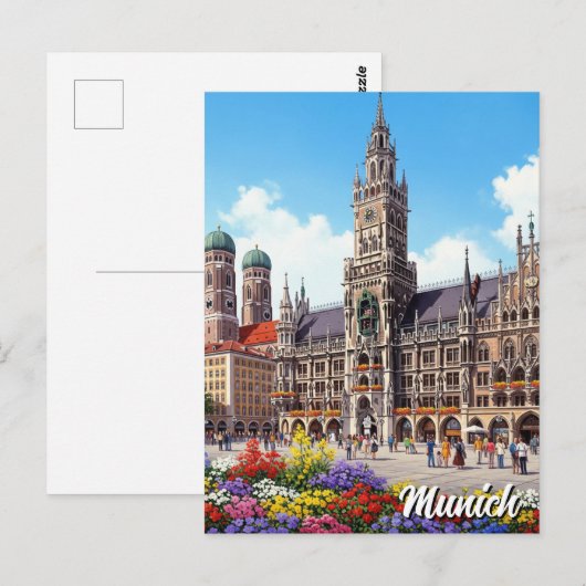 Munich Marienplatz Germany Flowers ポストカード (正面/裏面)