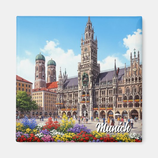 Munich Marienplatz Germany Flowers マグネット (正面)