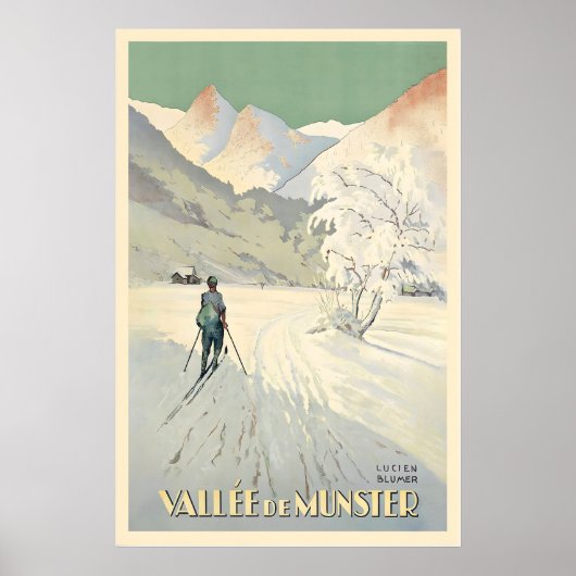 Munster Valley Alsace France Vintage Ski Poster ポスター (正面)