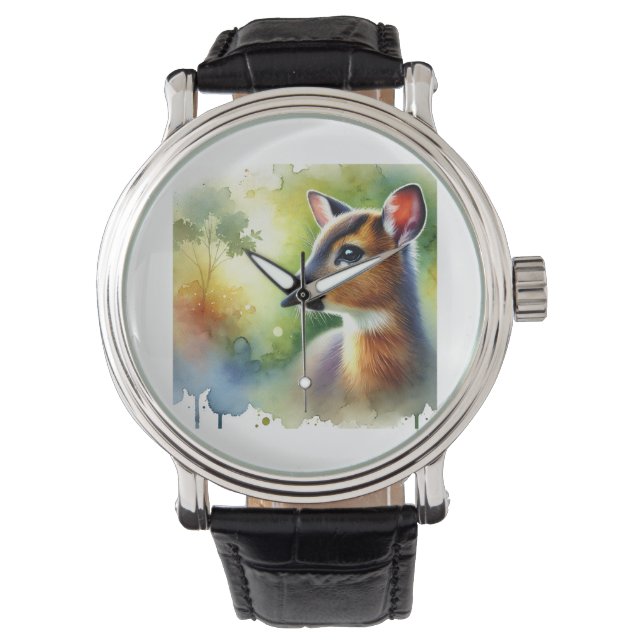 Muntjac Deer in the Light 101024AREF126 - Watercol 腕時計 (正面)