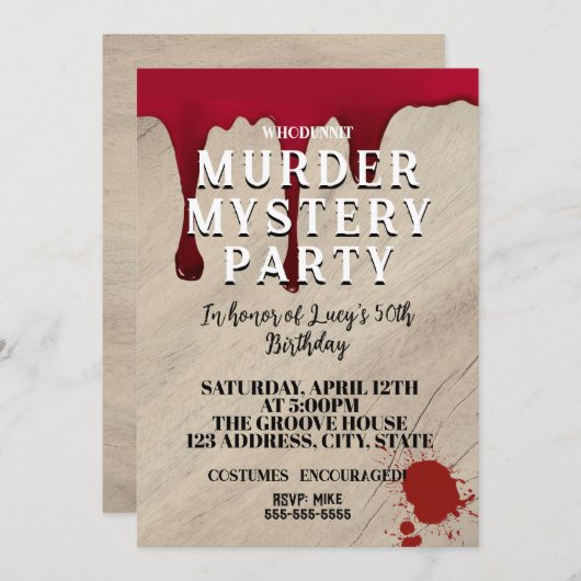 Murder Mystery Dinner Invitation – Bloody Whodunit 招待状 (正面/裏面)