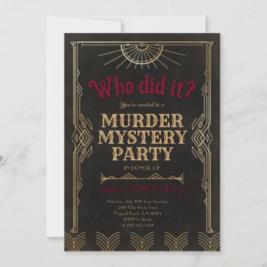 Murder Mystery Game Birthday Party Invitation 招待状 (正面)