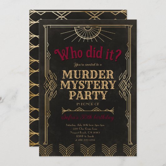 Murder Mystery Game Birthday Party Invitation 招待状 (正面/裏面)