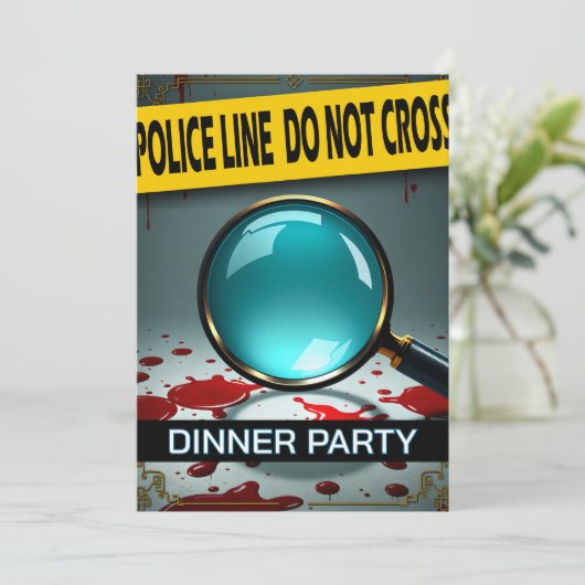 Murder mystery magnifying glass DIY dinner 招待状 (スタンド正面)