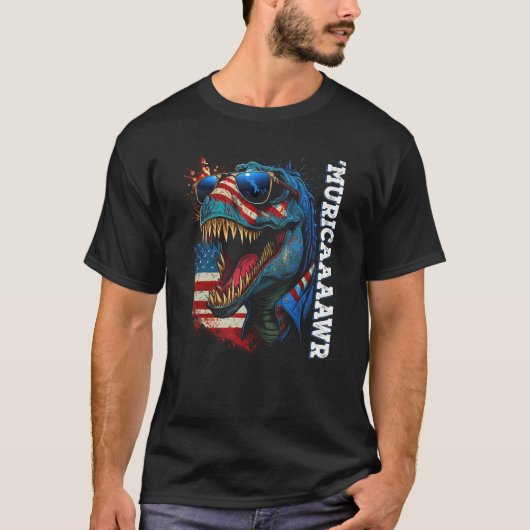 Murica Patriotic Dinosaur Rex 4th of July Boy 2 Tシャツ (正面)