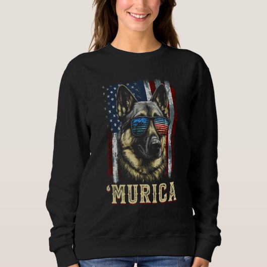 Murica Patriotic German Shepherd 4th of July Dog スウェットシャツ (正面)