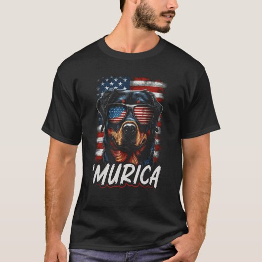 Murica Patriotic Rottweiler 4th of July Dog 11 Tシャツ (正面)