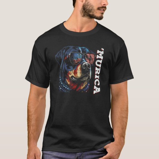 Murica Patriotic Rottweiler 4th of July Dog 8 Tシャツ (正面)