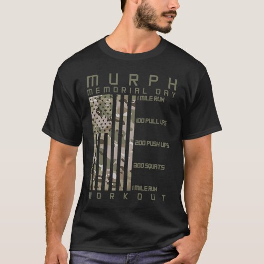 Murph Memorial Day Workout WOD Cam Multi Camo Flag Tシャツ (正面)
