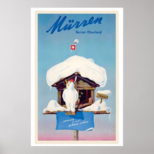 Mürren Bernese Oberland Switzerland Vintage Ski ポスター (正面)