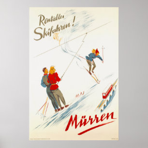 Murren Switzerland Vintage Ski Travel Poster ポスター