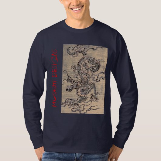 Musashiは長袖のドラゴンのティーを設計します Tシャツ (正面)