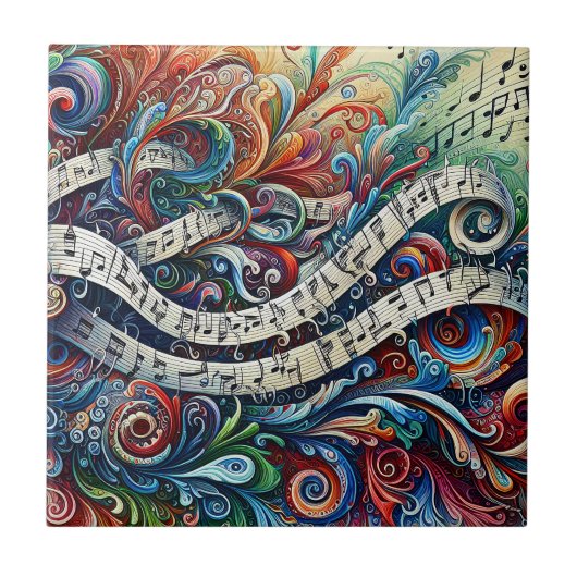 Muscial Notes Graffiti Ceramic Tile タイル (正面)