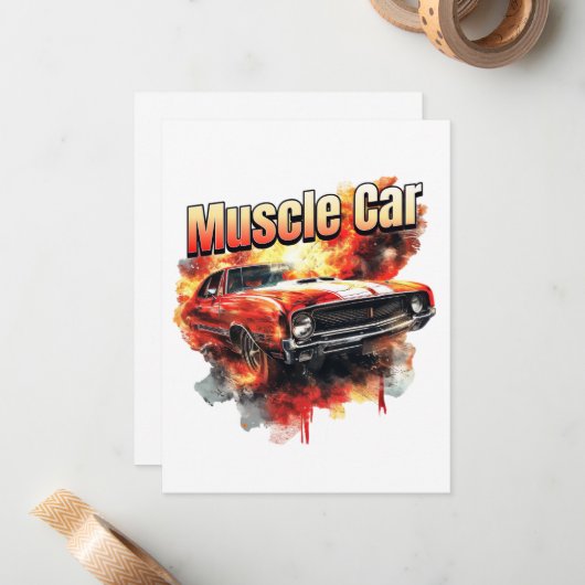 Muscle Car on Fire ノートカード (正面/裏面インサイチュ)