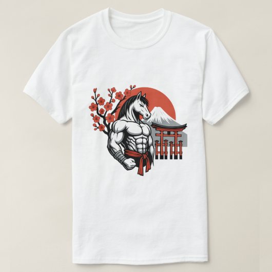 Muscle Horse Warrior – Japanese Fuji Torii Art Tシャツ (デザイン正面)