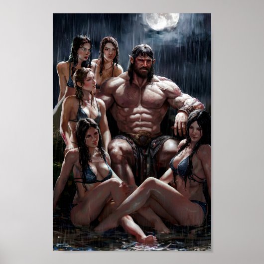 Muscular Barbarian Surrounded by Sexy Women ポスター (正面)