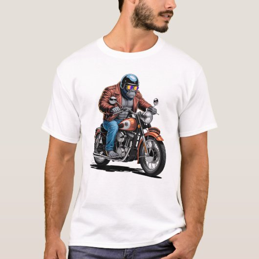 Muscular Gorilla Biker Rider Motorcycle Graphic Tシャツ (正面)