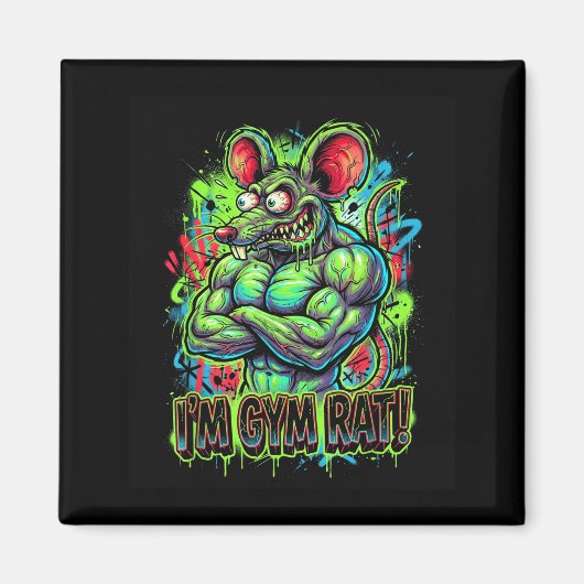 Muscular Gym Rat Bodybuilder Graffiti Workout Fitn マグネット (正面)