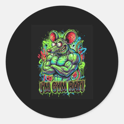Muscular Gym Rat Bodybuilder Graffiti Workout Fitn ラウンドシール (正面)