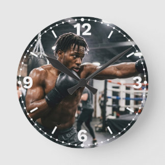 Muscular Male Boxer Punching Gym Decor ラウンド壁時計