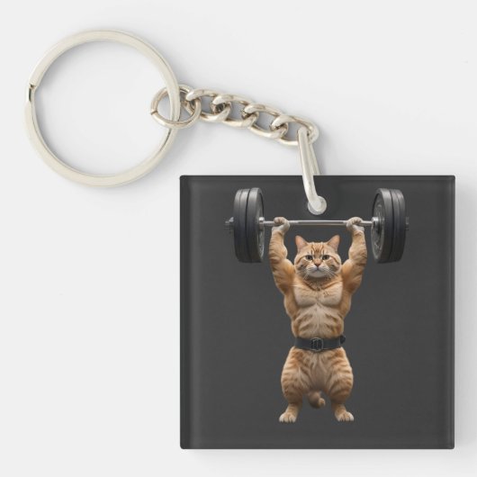 Muscular Orange Cat Gym Keychain キーホルダー (正面)