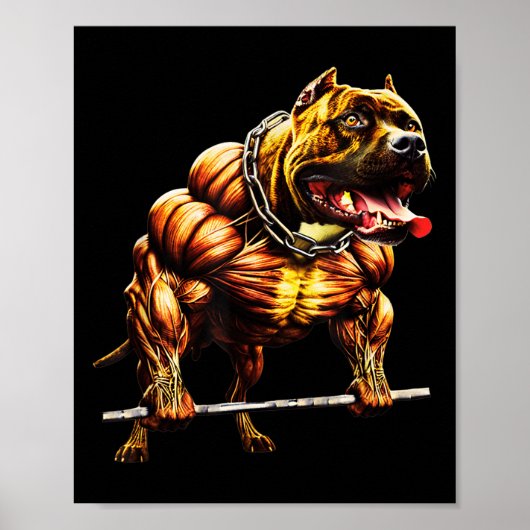 Muscular Pitbull Powerlifting Beast Gym Animal Str ポスター (正面)