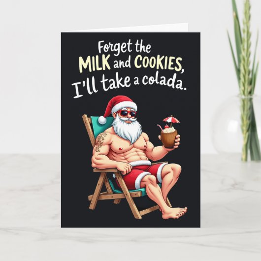 Muscular Santa Colada Funny Tropical Christmas カード (正面)