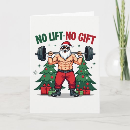 Muscular Santa Lifting Weights No Gift Gym カード (正面)