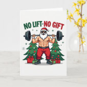 Muscular Santa Lifting Weights No Gift Gym カード (黄色い花)