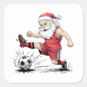 Muscular Soccer Santa Kicking Ball スクエアシール (正面)