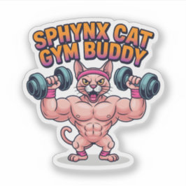 Muscular Sphynx Cat Gym Buddy Cartoon シール