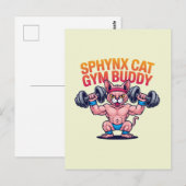 Muscular Sphynx Cat Gym Buddy Cartoon ポストカード (正面/裏面)