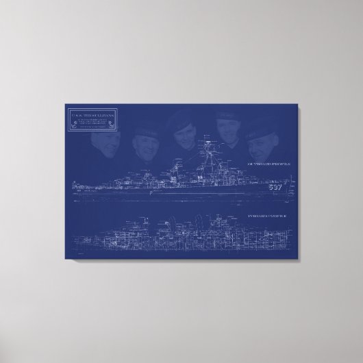 Museum Ship The Sullivans Blueprint with Brothers キャンバスプリント (正面)